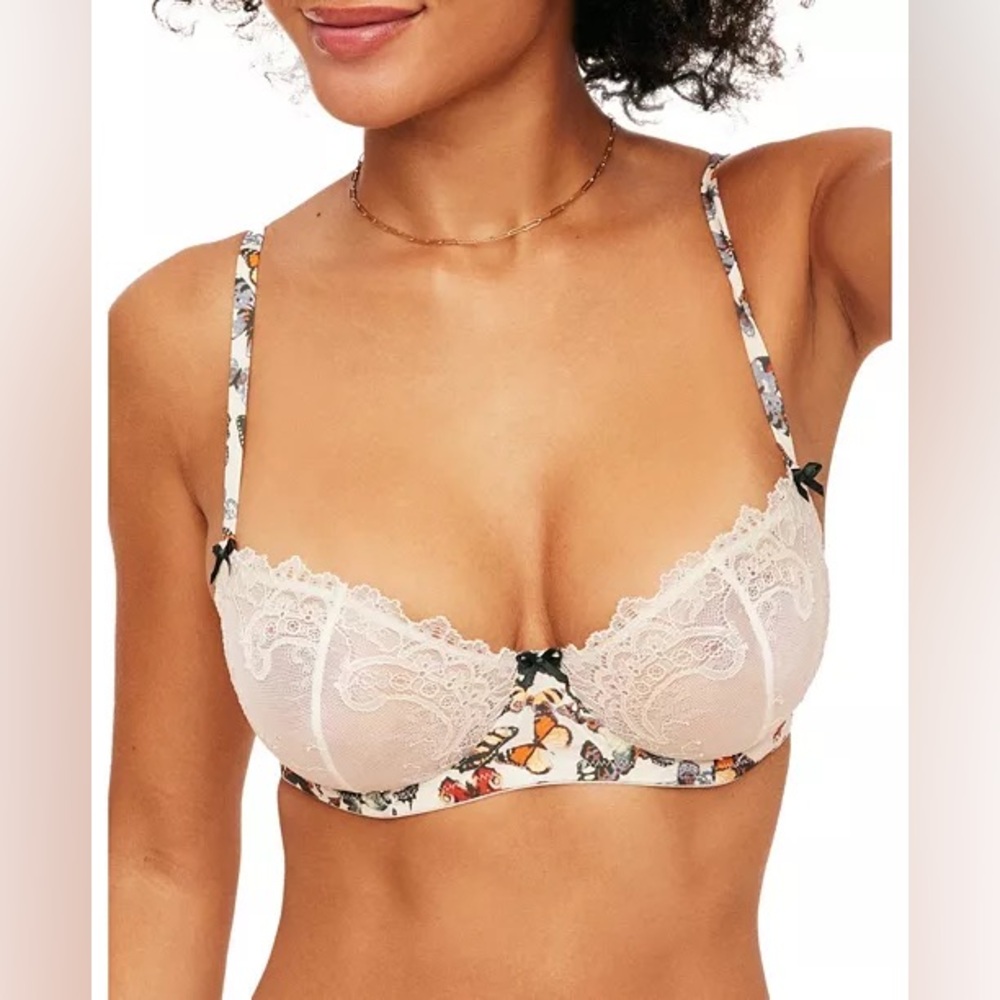 NIP Adore Me Caen Lace Balconette Bra 42DDD (F) Butterfly Print Unlined